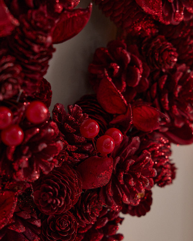 dark red berry pinecone wreath