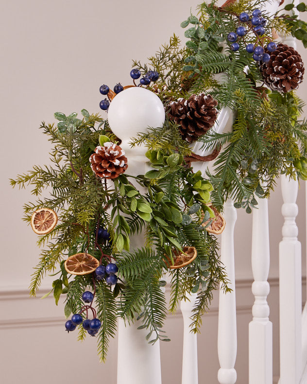 luxury winter fruits garland on banister