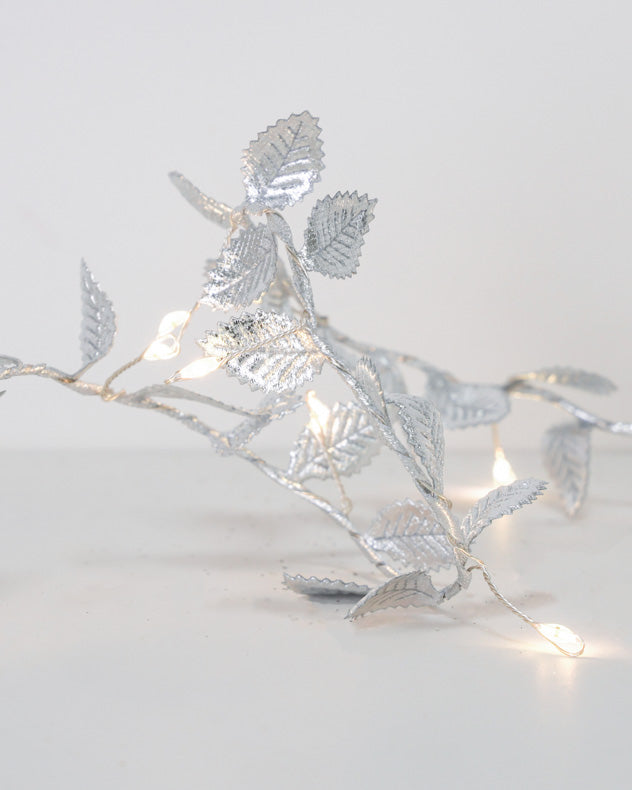 pre-lit silver leaf christmas garland