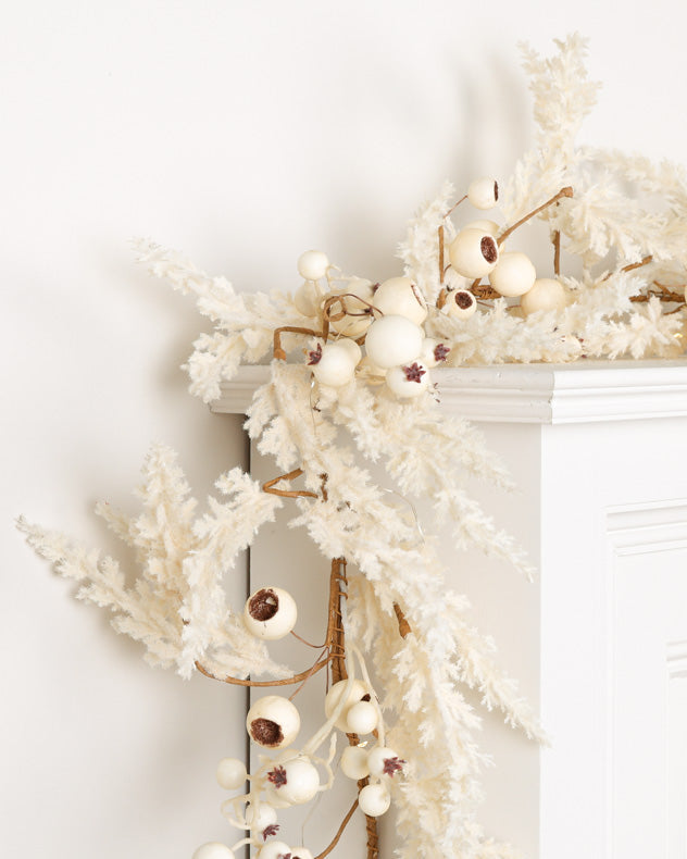 pampas feather christmas garland on mantle