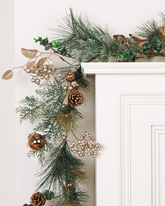 Green and Gold Garland on Mantle