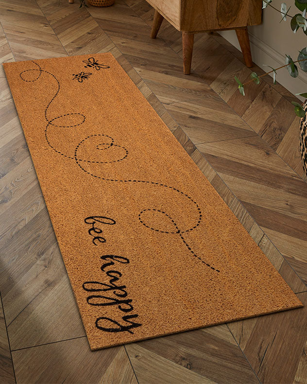 Bee Happy Natural Coir Welcome Doormat Runner
