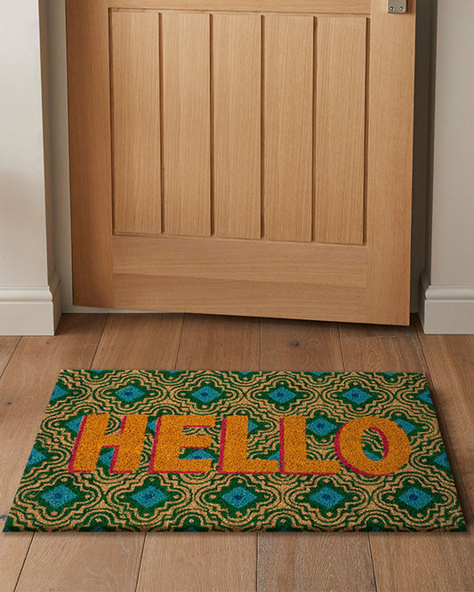 Hello Natural Coir Peacock Feather Doormat
