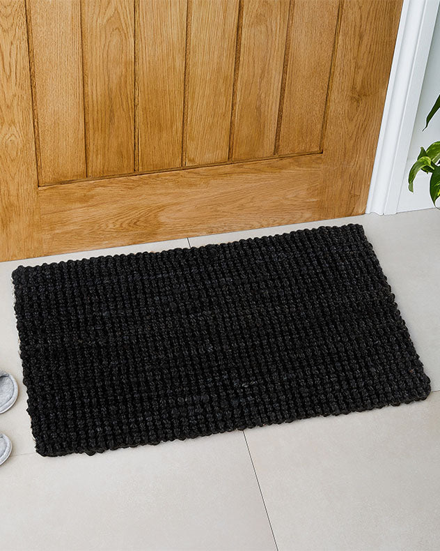 Sandsend Black Hand Woven Jute Doormat