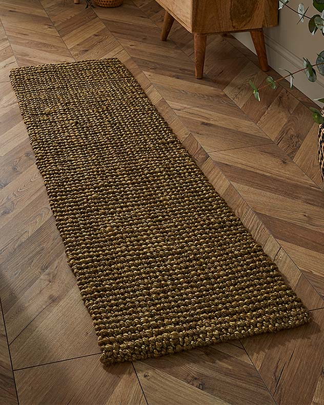 Sandsend Olive Long Jute Runner Rug