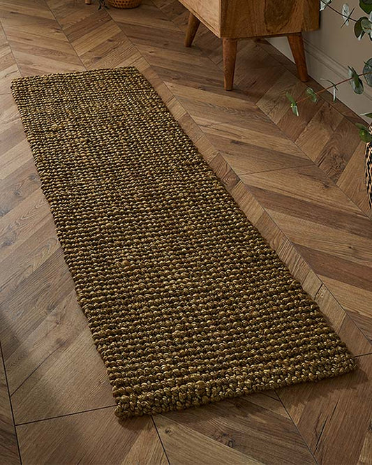 Sandsend Olive Long Jute Runner Rug
