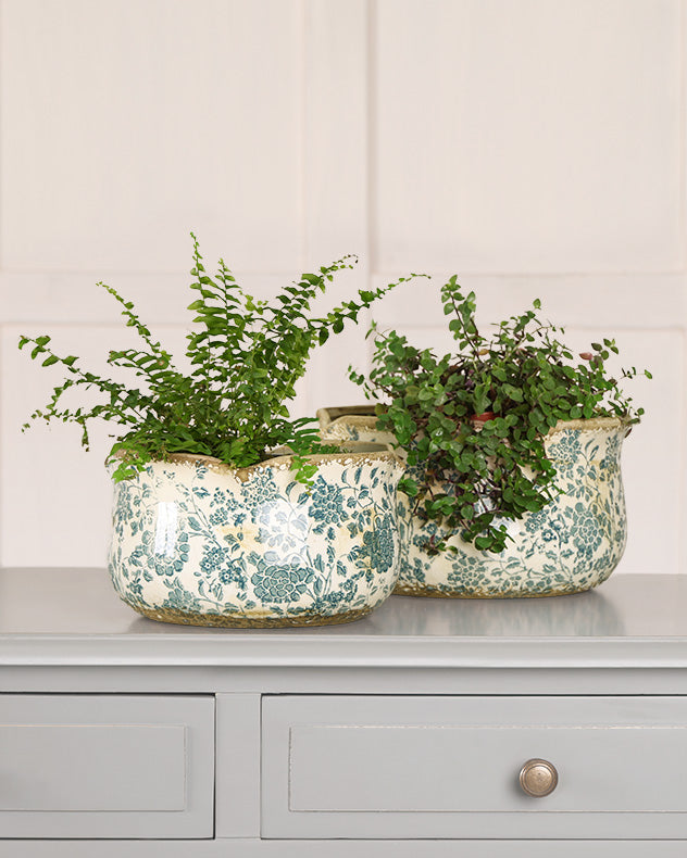 Set Of Three Floral Field Ceramic Planters