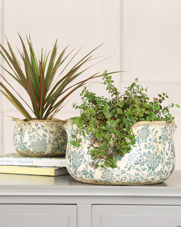 Set Of Three Floral Field Ceramic Planters