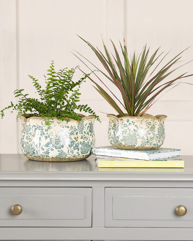 Set Of Three Floral Field Ceramic Planters