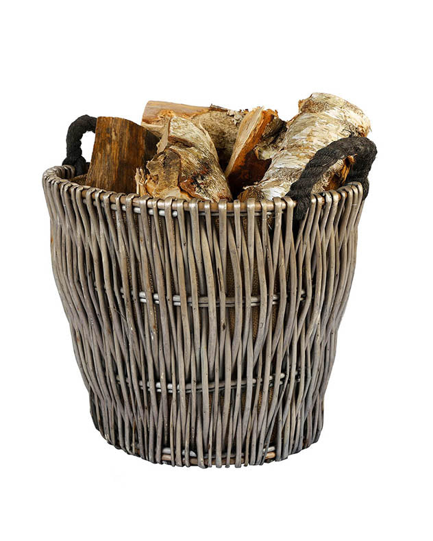 Small Rustic Rattan Log Basket With Handles