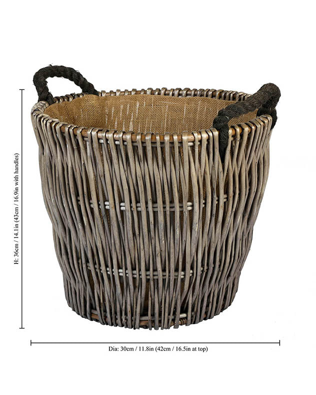 Small Rustic Rattan Log Basket With Handles