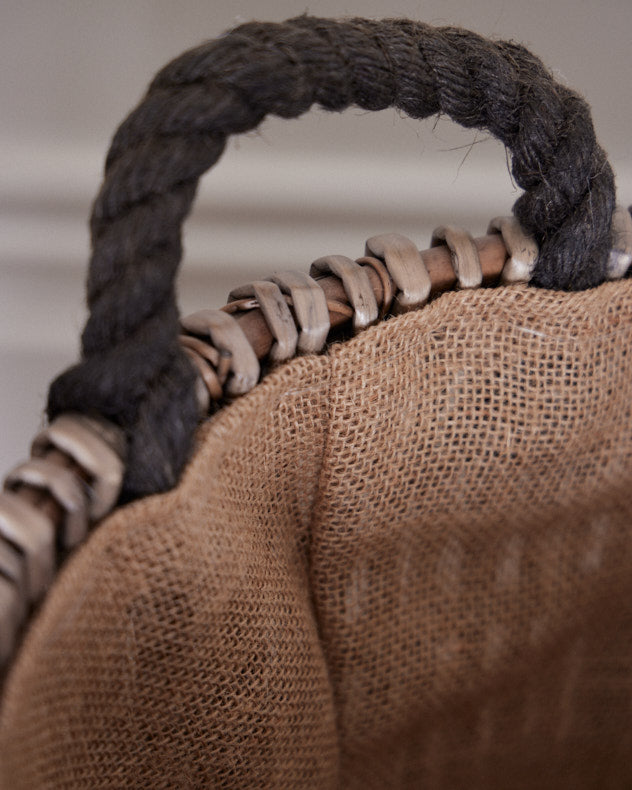 Small Rustic Rattan Log Basket With Handles