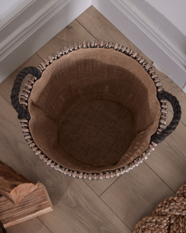Small Rustic Rattan Log Basket With Handles