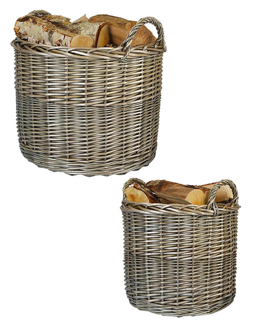 Set of Two Rustic Willow Log Baskets