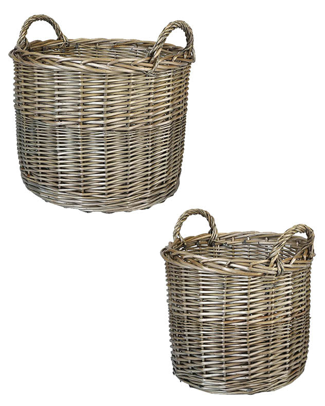 Set of Two Rustic Willow Log Baskets