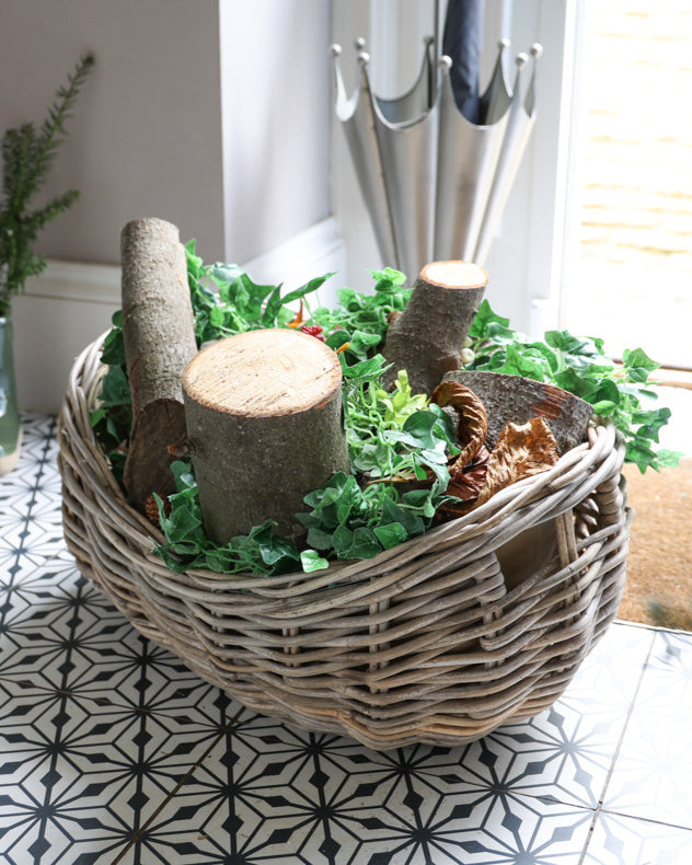 Small Boat Shaped Rattan Log Basket