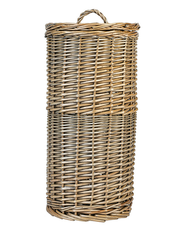 Tall Wicker Toilet Roll Holder with Lid