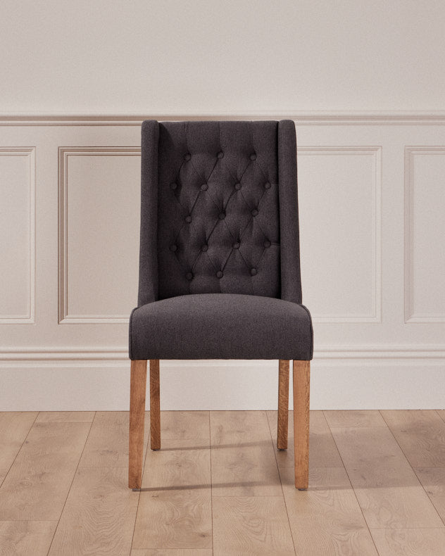 grey button back dining room chair