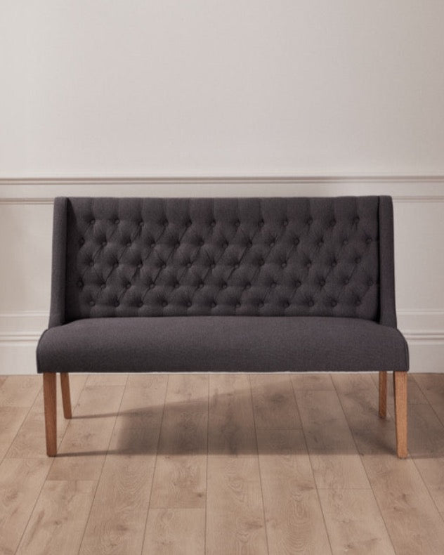 grey fabric dining chair bench