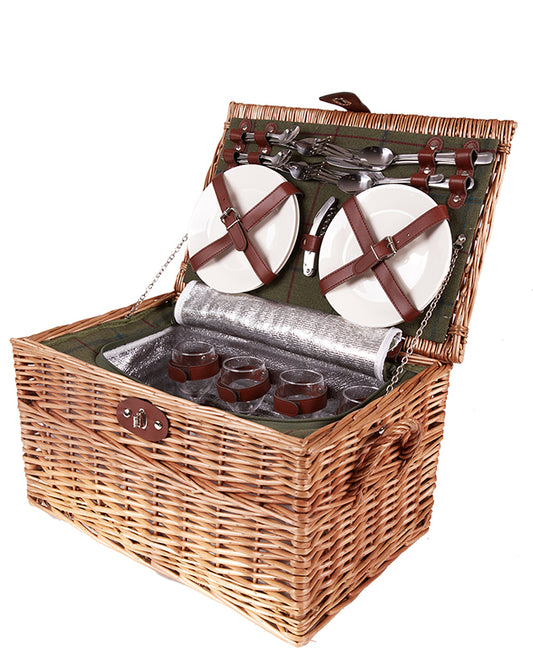 Four Person Green Tweed Chest Picnic Hamper