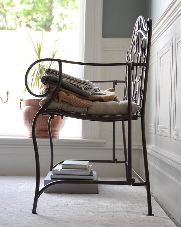 Vintage Heart Scrolled Iron Garden Bench