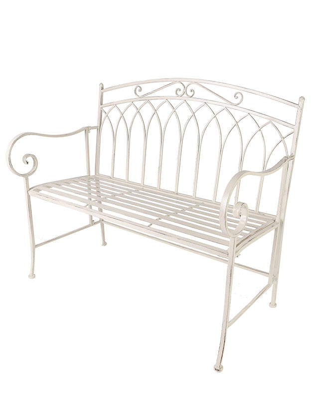 Arched Cream Iron Garden Bench