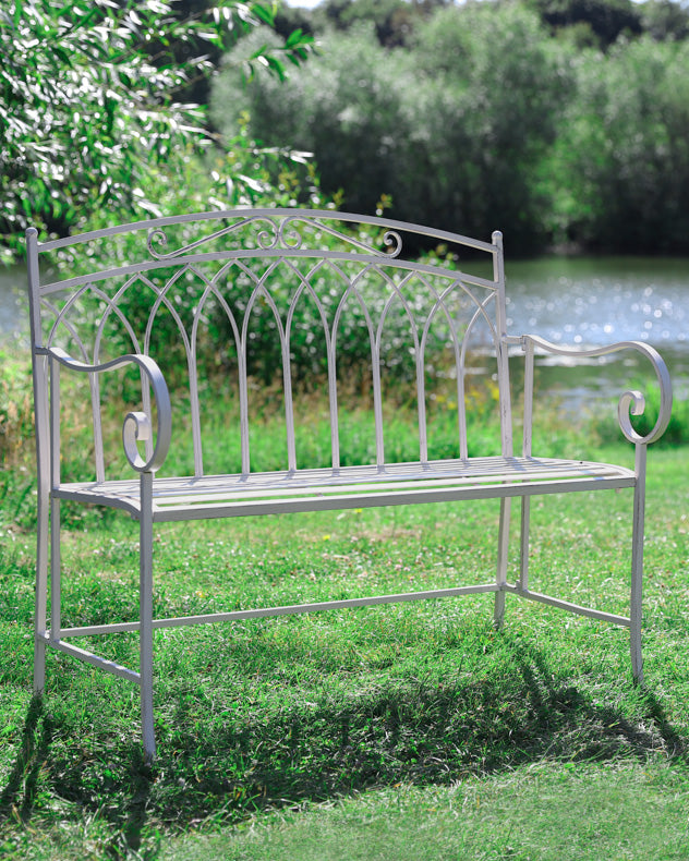 Arched Cream Iron Garden Bench