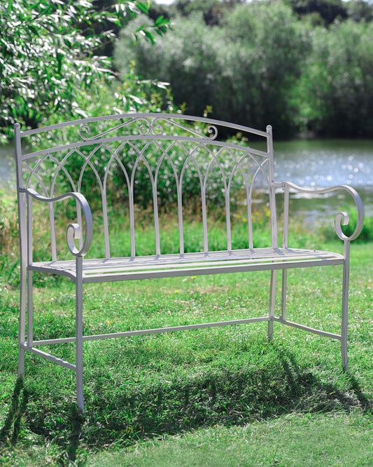Arched Cream Iron Garden Bench