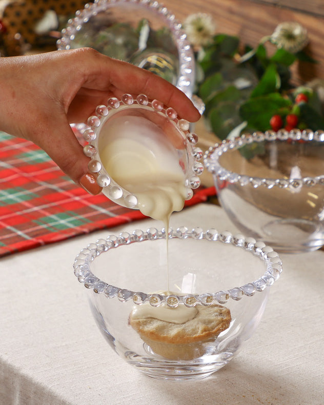 Set of 2 Bella Perle Round Glass Bowls with Beaded Rims
