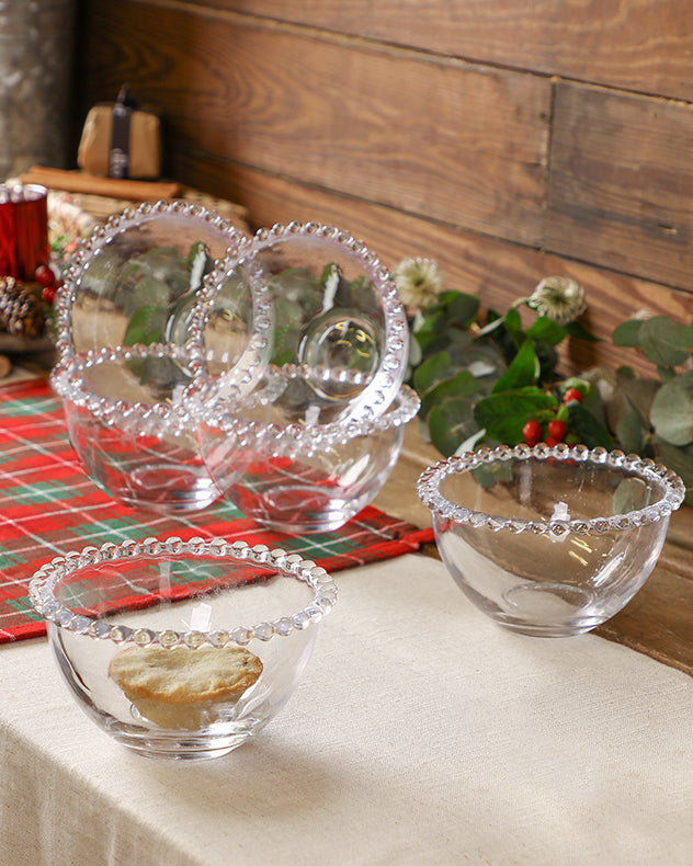 set of 6 glass dessert bowls on a table