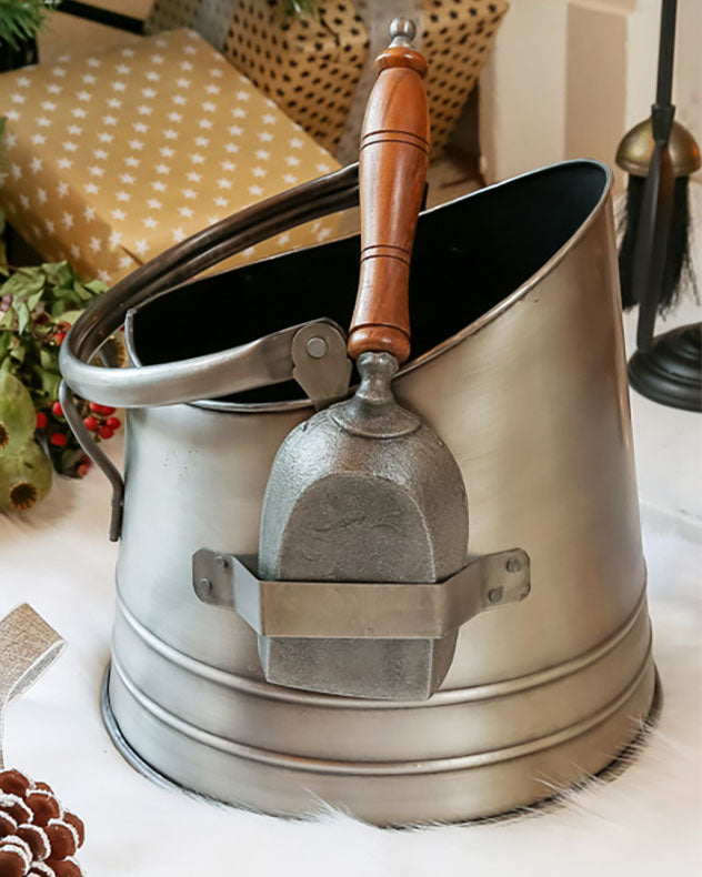 Pewter Fireside Coal Bucket and Match Holder