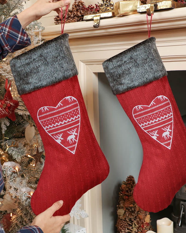 Red Nordic Heart Christmas Stocking