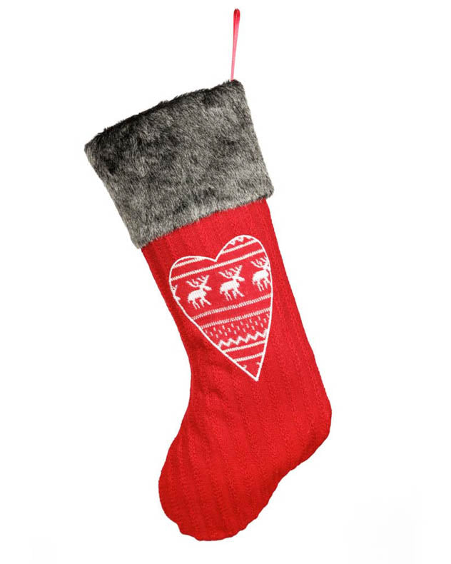 Red Nordic Heart Christmas Stocking