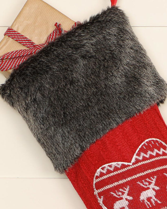 Red Nordic Heart Christmas Stocking