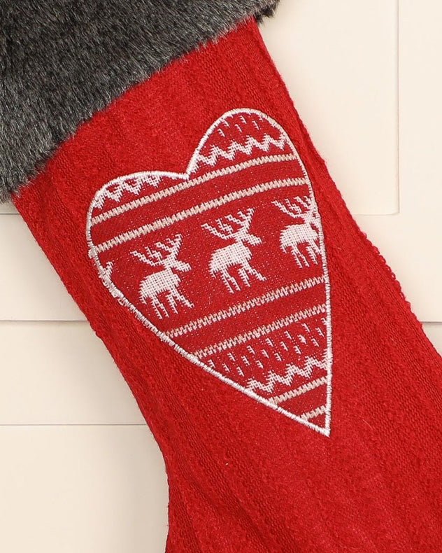 Red Nordic Heart Christmas Stocking