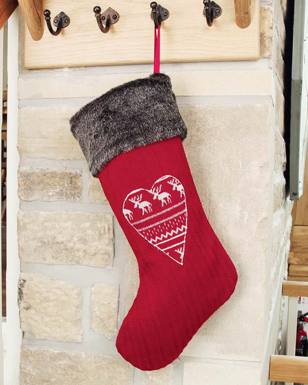Red Nordic Heart Christmas Stocking