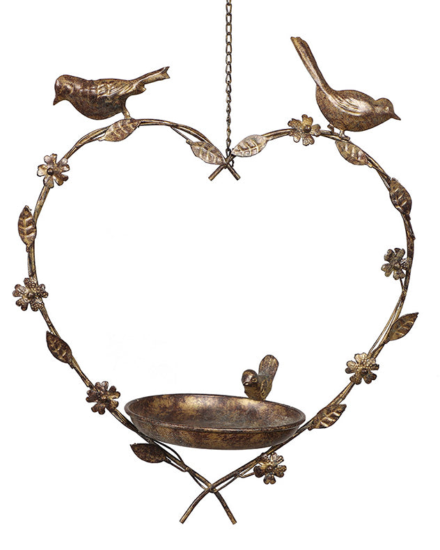 recycled iron heart bird feeder