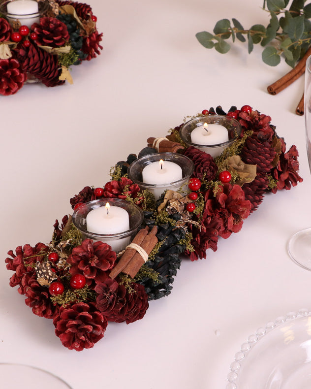 Cinnamon Pine Christmas Trio Tea Light Candle Holder