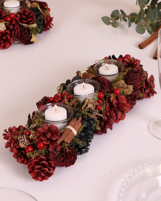 Cinnamon Pine Christmas Trio Tea Light Candle Holder