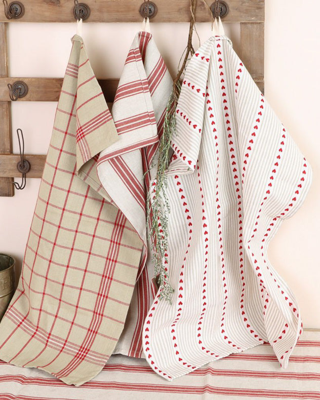 Set of 3 Red French Country Tea Towels