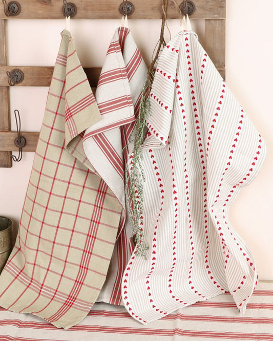 Set of 3 Red French Country Tea Towels