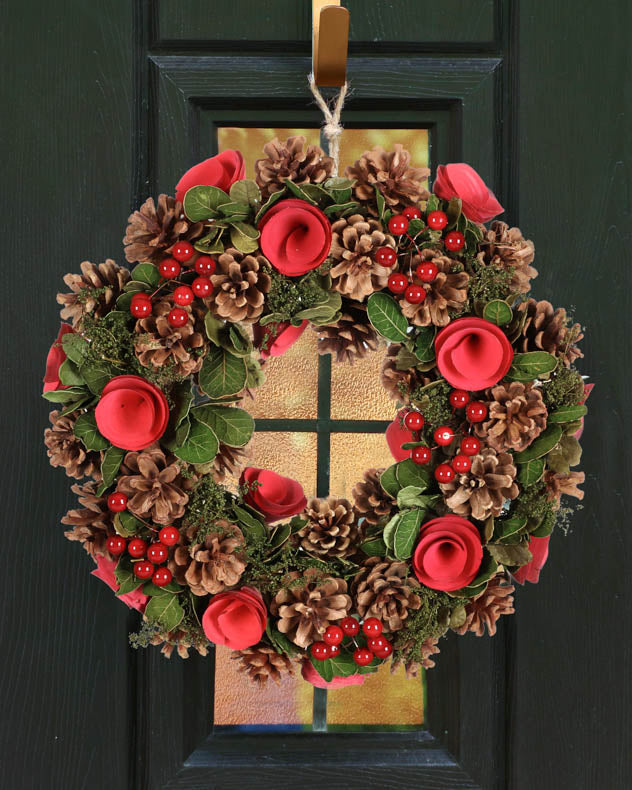 Hanging Rose Front Door Christmas Wreath
