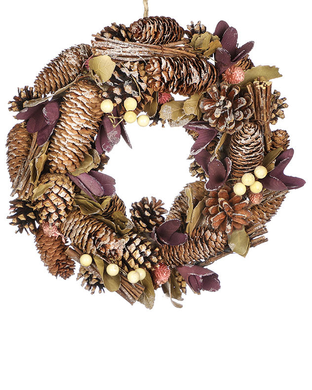 purple pinecone hanging wreath