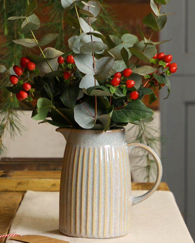 blue ceramic flower pitcher vase