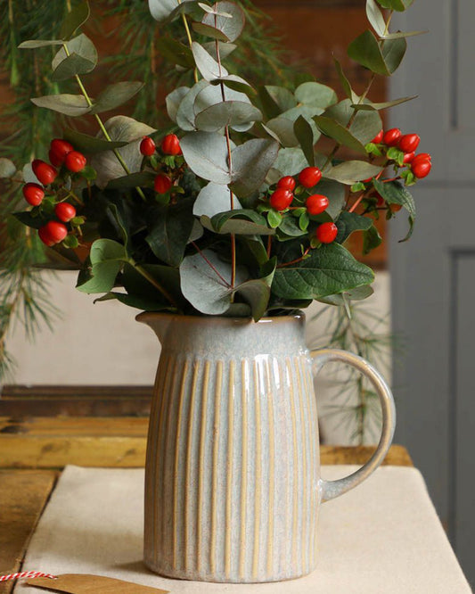 blue ceramic flower pitcher vase