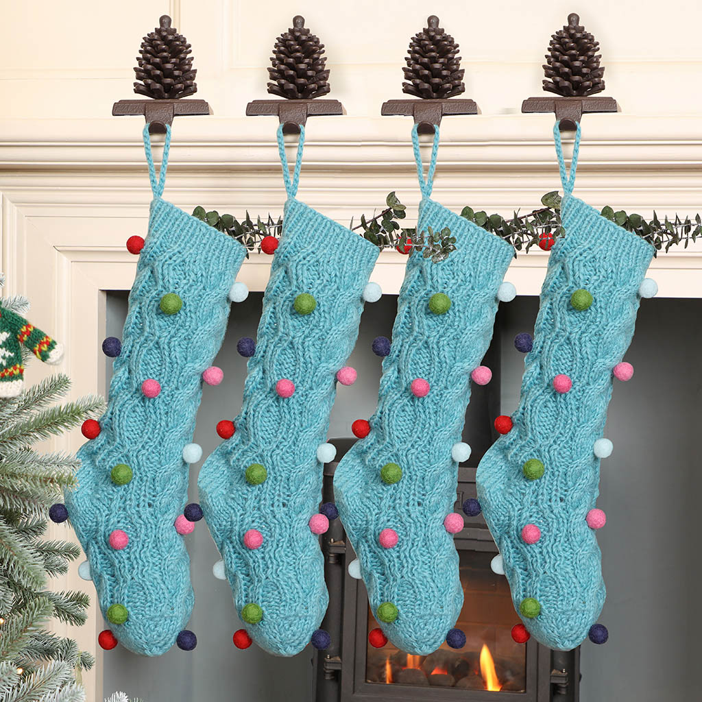 Fair Trade Knitted Pom Pom Stockings