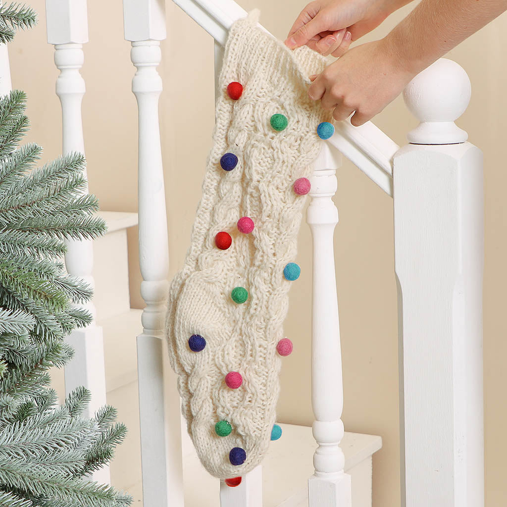 Fair Trade Knitted Pom Pom Stockings