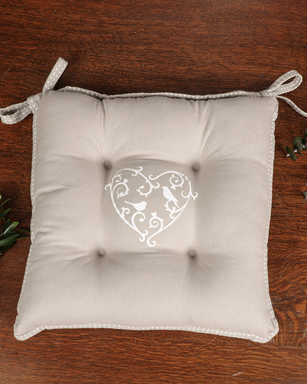 garden seat cushion grey with bird design