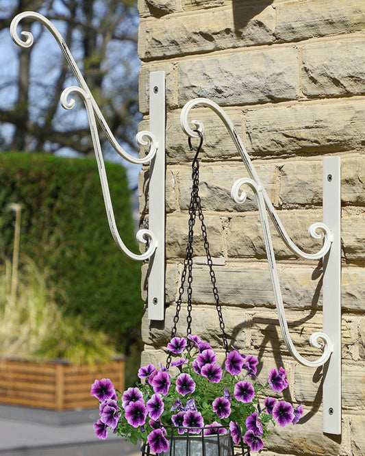 Set of Two Ivory White Hanging Basket Brackets