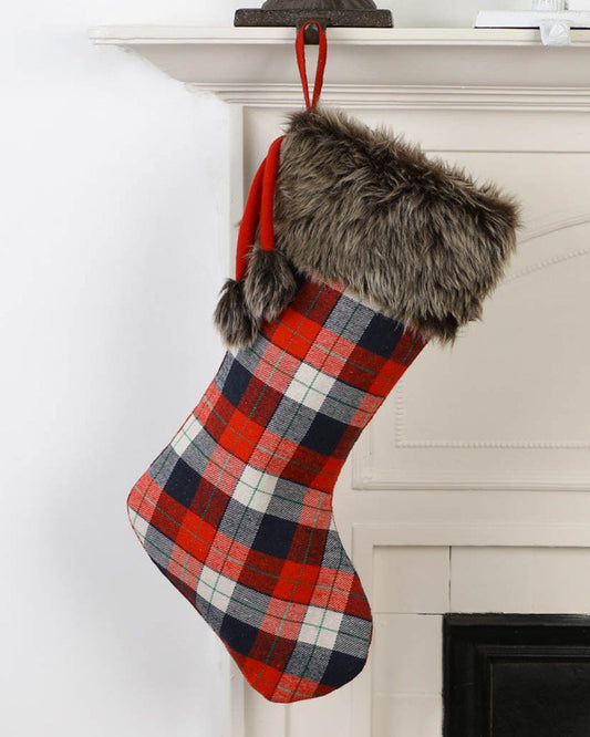 Highland Plaid Stocking with Faux Fur Cuff